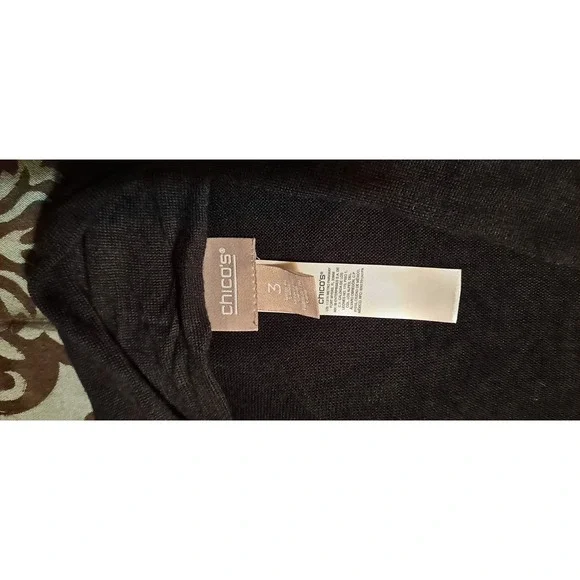 Chico's Size 3 black open drape front asymmetrical hem long sleeve cardigan - Picture 3 of 5